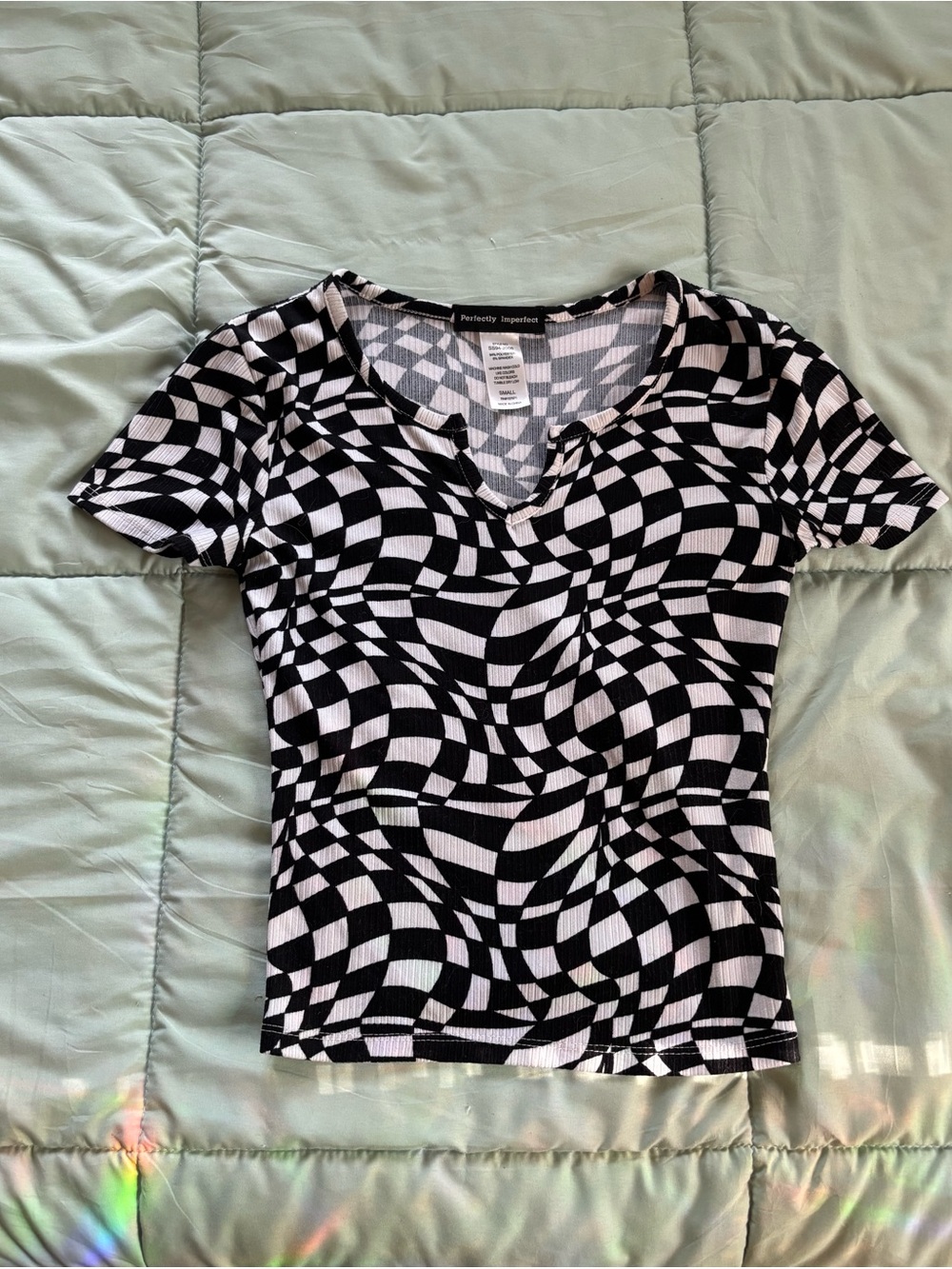 Black & White Optical-Print Short Sleeve Top
